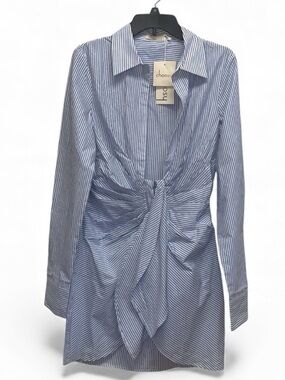 Choosy Blue White Striped Twist Front Mini Shirt Dress Size 6 NWT